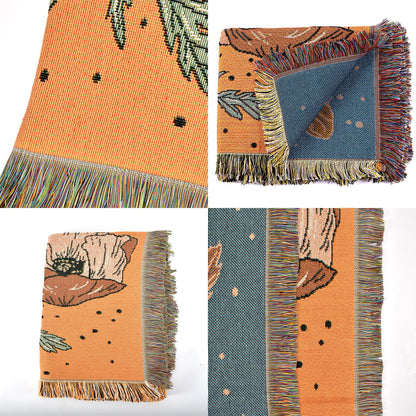 Shesyuki Boho Throw Blanket Reversible Cotton Bohemian Tapestry Hippie Room Decor Double Sided (Boho Bee Yelow 50"x60")