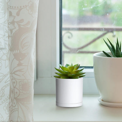 D'vine Dev 18 Pack 2.5 Inch Mini Plastic Plant Pots, Small Garden Planters for Plant with Drainage Holes and Saucers, White Color, 74-Z-B-5