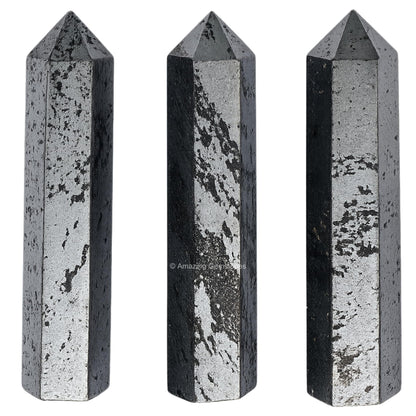 Amazing Gemstone Hematite Crystal Points Bulk Healing Crystals - Pack of 3 Single Terminated Healing Wand Point Bulk Crystals for Crafts, Crystal Grid, DIY Work - Premium Crystals for Beginners Gifts