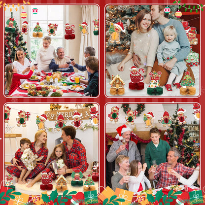 NatNarr 12PCS Christmas Table Centerpieces Gingerbread Christmas Decorations Honeycomb Centerpieces Xmas Party Decorations Snowman Table Toppers for Winter Holiday Party Supplies