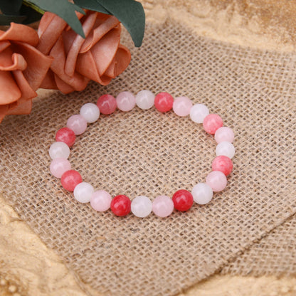 BONNY BOXX Mixed 8mm Natural Stone Bracelet for Love, Handmade Stretch Pink Quartz White Jade Bracelet Adjustable Crystal Healing Jewelry for Unisex Spiritual Gift
