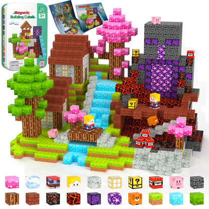 iLacven Magnetic Blocks Travel Magnetic Building Blocks Cubes - 150 PCS Tin Box Magnet Toys Set STEM Educational for Kids Ages 4-8 6-8 8-12 Year Old Boys Girls Gifts Birthday Christmas