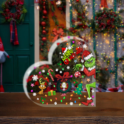 Christmas Heart-Shaped Acrylic Table Decor, Indoor Holiday Decorations for Office, Desk, Mantle, Shelf - Holiday Indoor Home Decor