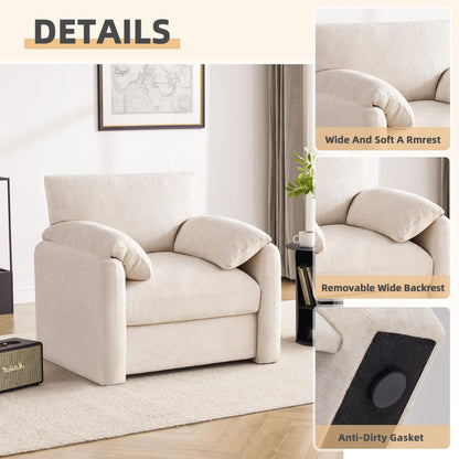 Howjoe Chenille Oversized Armchair, 38.6" Wide Accent Chairs for Living Room & Bedroom Modern Lounge Chair, Upholstered Mid-Century Reading Chair, Comfy Living Room Chair, Single Sofa Chair, Beige