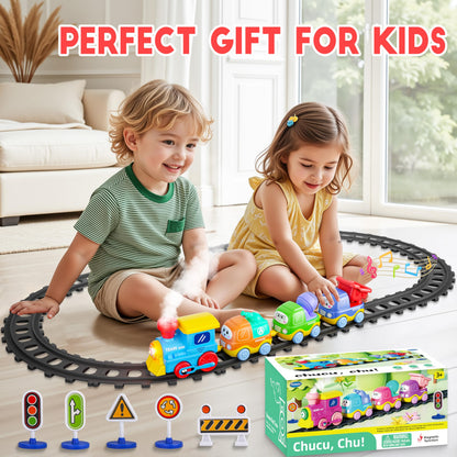 Funwee Steam Track Train Set for Toddlers, Magnetic Connection Train Toys w/Lights & Sounds, Electric Cartoon Choo Choo Train, Toy Train Christmas Birthday Gift for Toddlers 2 3 4 5+ Boy Girl (Blue)