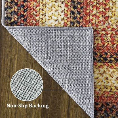 ROYHOME Braided Print Area Rugs Washable Rug 4x6 Boho Aesthetic Carpet Modern Geometric Rug Bohemian Floor Cover Distressed Throw Rugs for Living Room Bedroom Nursery Kitchen, Red