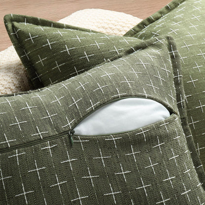 ZWJD Pillow Covers 18x18 Set of 2 Soft Polyester Textured Pillow Covers with Stylish Flange Edge Cozy Farmhouse Throw Pillows for Couch Bed Sofa Living Room