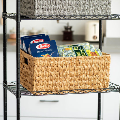 Suptinwear Jumbo Large Plastic Wicker Basket, Waterproof Rattan-Look Storage Basket with Handles, Extra Large Rectangular Woven Basket for Bathroom, Shelves, Closet & Laundry, 16.93"D x 12.99"W