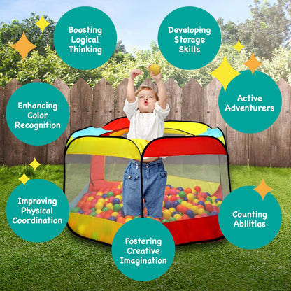 Kids Ball Pit Pop Up Large Tent for Toddlers - Indoor & Outdoor Gift Toys for Infants Girls & Boys, Baby Playpen with Zipper Storage Bag, BallPit Balls Not Included