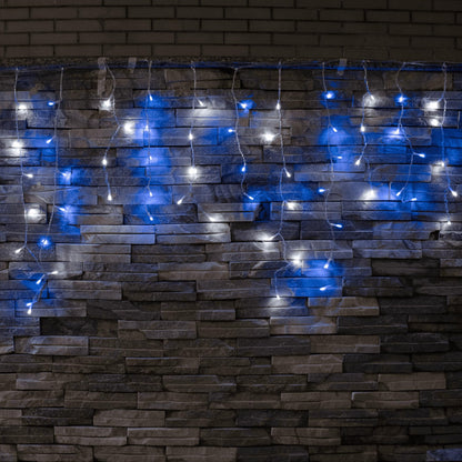 YOLIGHT Icicle Christmas Lights 13ft 96 LED Icicle String Lights 8 Modes Twinkle Curtain Fairy Lights, Indoor Room Patio Garden Bedroom Wedding Party Halloween Christmas Decoration (White+Blue)