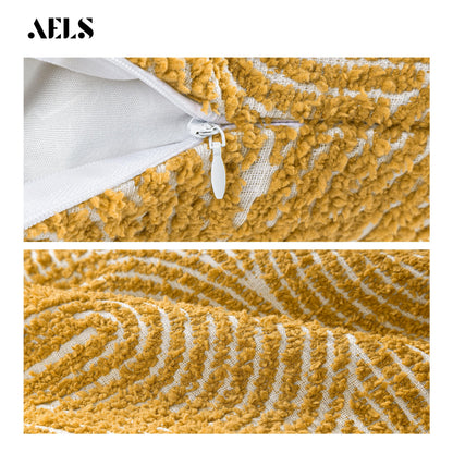 AELS Boho Decorative Textured Throw Pillow Covers 18x18, Organic Modern Mid Century Rainbow Tufted Pillow Case, Farmhouse Rustic Geometric Woven Cushion Case for Bed Couch Sofa, Mustard Yellow