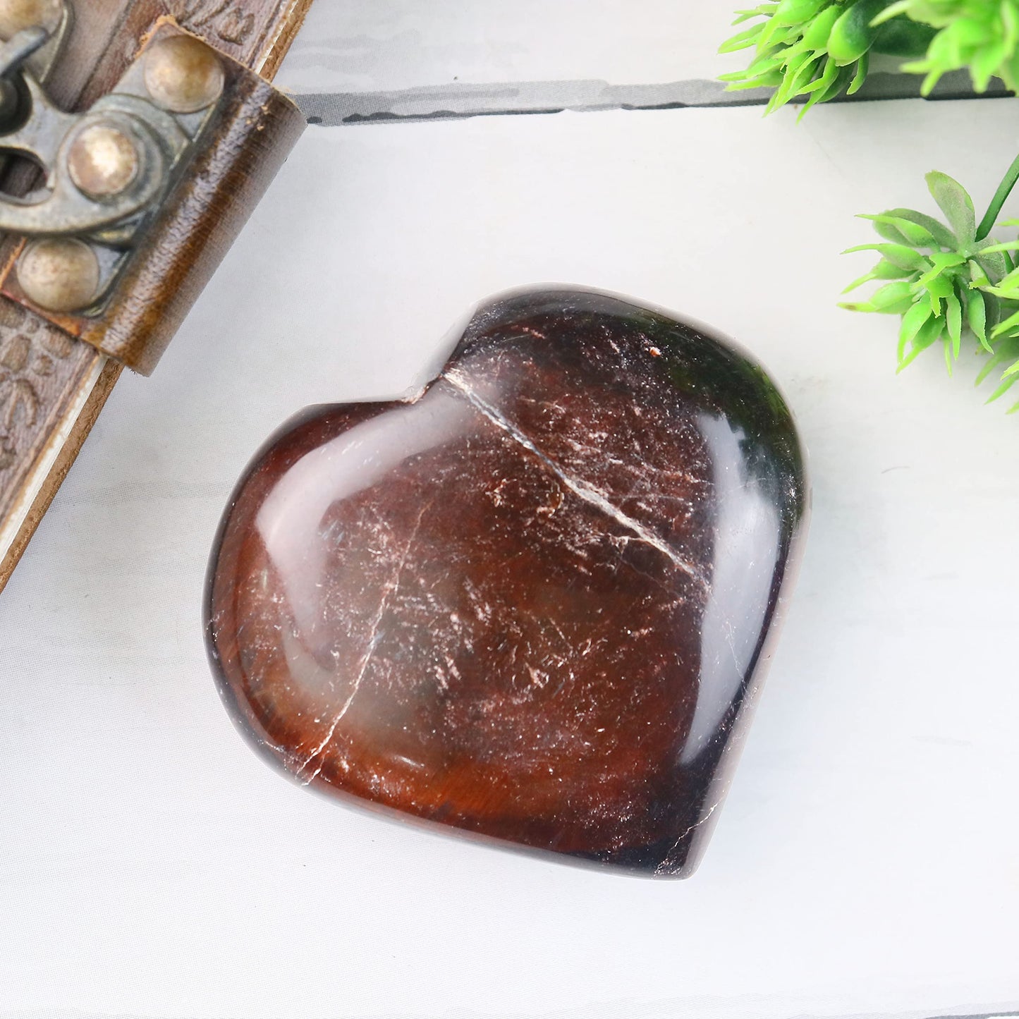 Crocon 50mm Red Tiger Eye Heart stone Big Heart Shape Puff Stones Set 450+ Carats Pocket Crystal Healing Tumble Collection Palm Worry Stone Good Luck Charm Meditation Gift Craft Home Decor