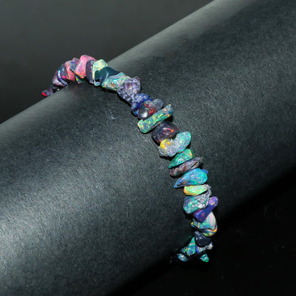 CRYSTALIS Black Opal Bracelet, Natural Raw Stones, Fire Play Rough Gemstones, Chakra Healing Crystals, Gift Giving Jewelry, Rhodium 925 Sterling Silver Women Slider Bolo Bracelet 10 inch (6+4")