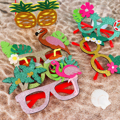 GAFATORY Pool Party Decorations Eyeglasses Sequins Luau Funny Glasses Bulk 8 Pack Hawaiian Props Photo Booth for Summer Holiday Beach Pool Party Favors Birthday Supplies Decor