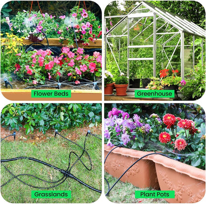 Quick-Connect Automatic Drip Irrigation System Kit – 230FT Garden Watering Kit with Adjustable Nozzles & Sprinklers for Greenhouse, Lawn, and Potted Plants Watering System