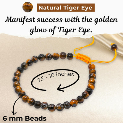Amazing Gemstone Tiger Eye Bracelet for Women Men's Gifts - Protection Healing Crystal Bracelet - 6mm Gemstone Beaded Adjustable Bracelet