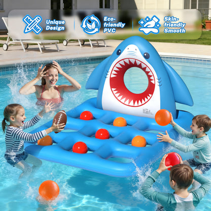 JOSEN Inflatable Pool Toy Set, Fun 2-in-1 Shark Pool Water Games Floating, Giant Tic Tac Toe Game with 10 Balls & Football - Family Pool Party Swimming Toys for Kids Ages 6+ Adults Teens