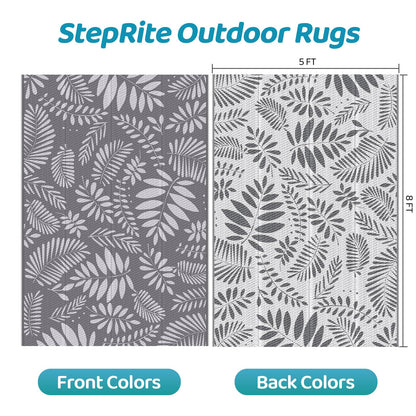 StepRite Outdoor Rug, Patio Rug, Plastic Straw Camping Rugs, Large Waterproof Area Rug and Mat for Outdoors, RV, Patio, Backyard, Deck, Porch, Beach, Balcony, (5'x 8', White&Gray)