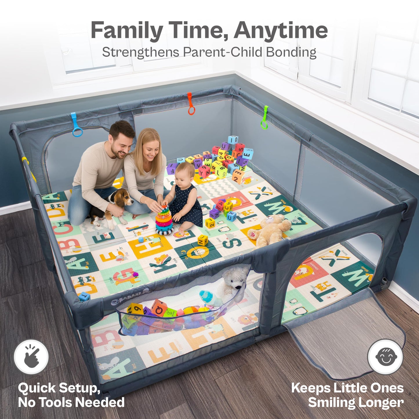 Baby Playpen with Mat 79x71 Inch Large Playpen for Babies and Toddlers Playard with Zipper Gate Safety Fence Play Pen with Soft Breathable Mesh Indoor & Outdoor Kids Activity with Playmat Dark Gray