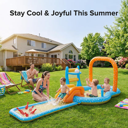 Inflatable Kiddie Pool with Dual Slides, Kids Splash Pool Play Center with Water Slide & Slip Slide, Outdoor Backyard Water Toy for Toddlers