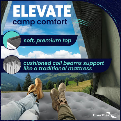EnerPlex Camping Air Mattress with Built in Pump - Queen Blow Up Mattress for Travel & Guests - Portable Bed for Adults and Kids - Grey