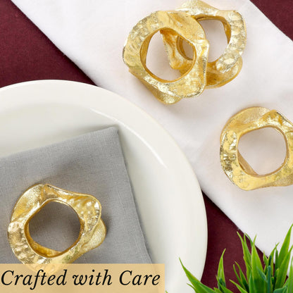 ALPHA Living HOME Modren Napkin Rings - 8 Pcs Premium Metal Napkin Holders for Cloth Napkins Elegant Table Decor for Weddings, Dinners & Special Occasions (Gold)
