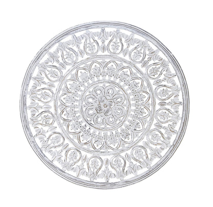 Deco 79 Wood Floral Handmade Intricately Carved Round Mandala Wall Decor, 36" x 1" x 36", White