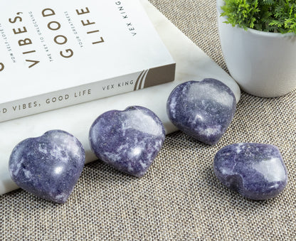 Crocon® 50mm Lepidolite Heart stone Big Heart Shape Puff Stones Set 450+ Carats Pocket Crystal Healing Tumble Collection Palm Worry Stone Good Luck Charm Meditation Gift Craft Home Decor