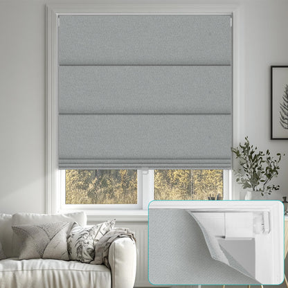 BERISSA No Drill Cordless Roman Shades for Window, Blackout Roman Blinds Room Darkening Pull Down Blinds Easy Install Linen Roman Window Shades for Door,Windows,Bedroom,Custom Size, Light Gray