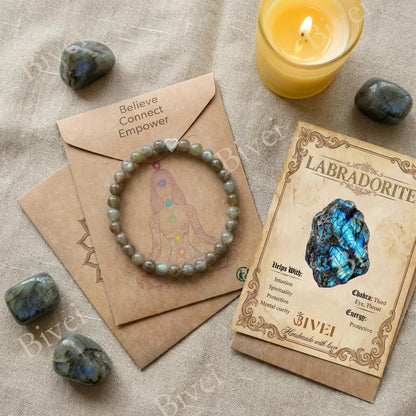 Bivei 6mm Labradorite Crystal Stretch Bracelets for Women, Handmade Natural Stone Beaded Bracelet, Yoga Protection Jewelry Gift