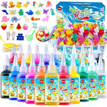 QANIY Magic Water Elf Toy Kit for Kids with 20 Gels and 24 Molds, Aqua Fairy,Fun DIY Craft Kit, Squishy Maker, Magic Water Art Kit Favors, Kids Christmas Gifts Crafts Ages 4-8