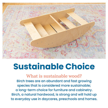 ECR4Kids Rocking Boat and Steps 2-in-1 Wooden Play Center, Montessori Furniture, Natural