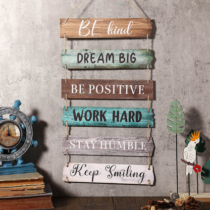 6 Pieces Rustic Wall Hanging Plaque Sign Inspirational Wall Art Farmhouse Wooden Door Signs Positive Plaque with Quotes Motivational Quote Decor for Office Bedroom Living Room(Retro Style)