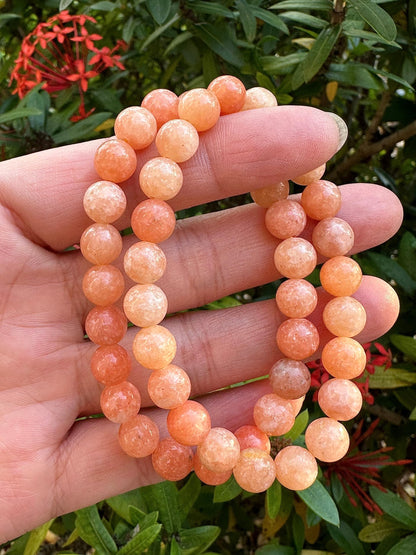 GAF TREASURES Peach Calcite Crystal Bead Bracelet 8mm, Genuine Peach Calcite Stretch Gemstone Bracelet, Healing Crystal Bracelet, Gift for Men & Women (1)