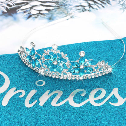 YISSION Snowflake Tiara Headband & Birthday Sash Set - Sparkling Ice Theme Party Accessories - Celebration Crown & Glitter Sash for Festive