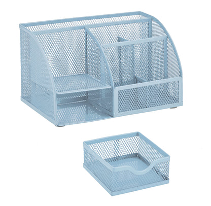 Annova Mesh Desk Organizer Office with 7 Compartments + Drawer/Desk Tidy Candy/Pen Holder/Multifunctional Organizer (New Blue23)