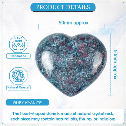 Crocon 50mm Ruby Kyanite Heart Stone Big Heart Shape Puff Stones Set 450+ Carats Pocket Crystal Healing Tumble Collection Palm Stone Good Luck Charm Meditation Gift Craft Home Decor