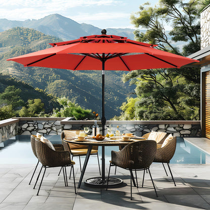 Sophia & William 10ft 3 Tier Auto-tilt Patio Umbrella,Wind Resistent,Outdoor Patio Umbrellas Double Vented Umbrella with Crank for Pool Garden Backyard, Red