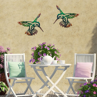 ElaraBerry 2 Pcs Metal Hummingbird Wall Art 12.6 Inch Metal Birds Wall Decor Garden Decoration Outdoor Statue Patio Fence Hanging Plaques for Garden Yard Living Room Bedroom Patio Balcony(Classic)