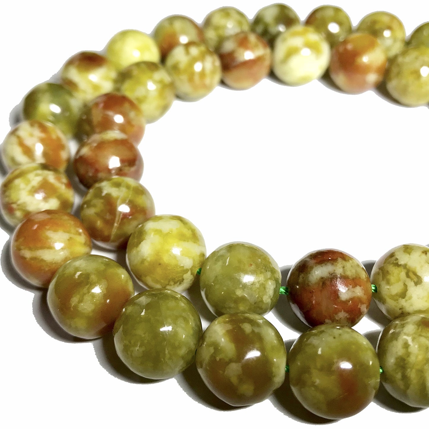 ABCGEMS Russian Rainforest Peacock Serpentine Beads (Mesmerizing Peacock Color Palette of Yellow, Green & Brown) Crystal Chakra Energy Healing Stone DIY Jewelry Making Smooth Round 10mm