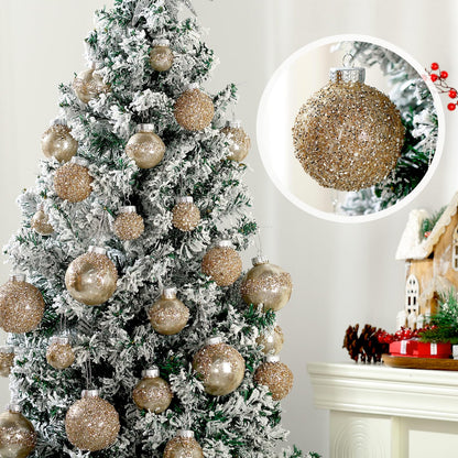 Civaner 24 Pcs Glitter Christmas Ball Ornaments Set 3.2'' 2.4'' 1.6'' Christmas Tree Ornaments Hanging Sequin Shatterproof Balls for Xmas Tree Wreath Garland Xmas Home Decor(Champagne Gold)