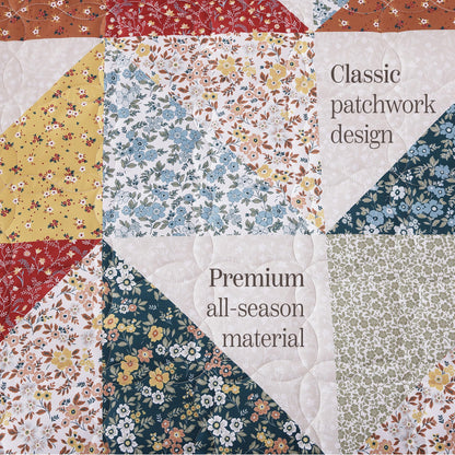 BLOOMHAVEN Quilt Set Queen Size, Patchwork Burnt Orange Floral Quilt Sets, Reversible Bedspread Lightweight and Breathable for All Seasons, Soft Quilted Bedspread with 2 Pillow Shams