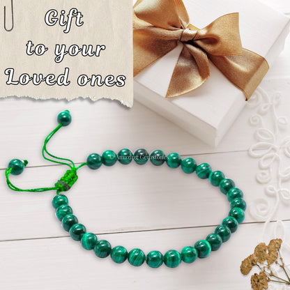 Amazing Gemstone Malachite Bracelet for Women Men's Gifts - Protection Healing Crystal Bracelet - 6mm Gemstones Beaded Adjustable Bracelet Pulseras Para Hombres Mujer Stocking Stuffers