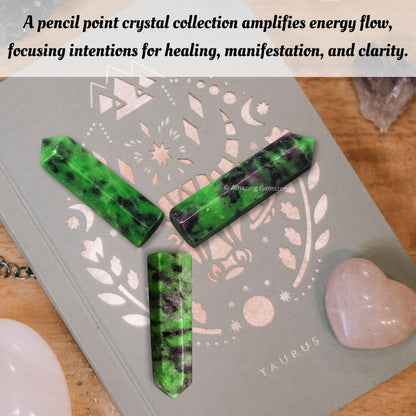 Amazing Gemstone Ruby Zoisite Crystal Points Bulk Healing Crystals - Pack of 3 Single Terminated Healing Wand Point Bulk Crystals for Crafts,Crystal Grid,DIY Work - Premium Crystals - Beginners Gift