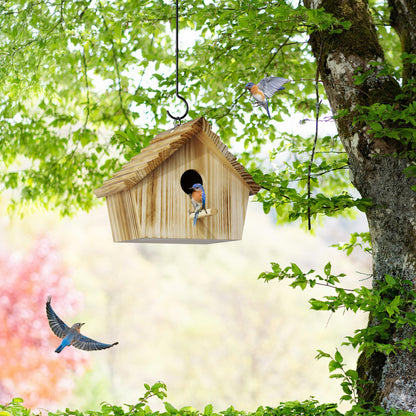 Auslar Bird House, Bird Houses for Outside, Wooden Birdhouse for Outdoors, Hanging Bluebird House for Cardinals Finch Wren Swallow for Wild Bird Viewing
