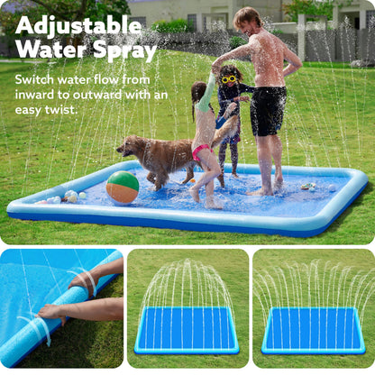 SLOOSH 120" Non-Slip Splash Pad Sprinkler - Summer Water Toys Sprinkler Mat for Kids Toddlers Dogs, Outdoor Backyard Pool Party Decor Outside Water Games Fountain Wading Baby Pool Boys Girls Gifts