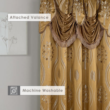 Elegant Comfort Aurora Jacquard Look Curtain Panel Set with Attached Valance 54" X 84 inch (Set of 2), Taupe