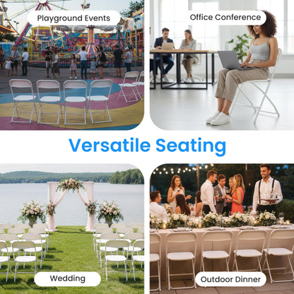 HealSmart 10-Pack Plastic Folding Chair, Portable Chair with Metal Frame, 330lb Capacity, Foldable and Stackable Chairs for Wedding, Party, Picnic, Office, Indoor/Outdoor Dining, White