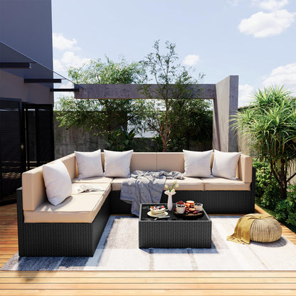Pamapic 7 Pieces Outdoor Sectional Furniture，Wicker Patio sectional Furniture Sets，All-Weather Rattan Sectional Sofa Conversation Set with Coffee Table and Washable Couch Cushions Covers