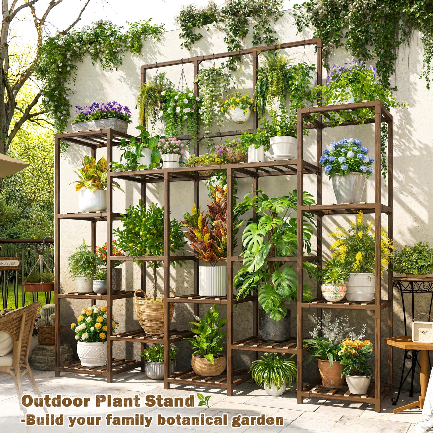 EnHomee Plant Stand Indoor Tall Plant Stand Outdoor Large Wood Plants Shelf with 18-22 Pots for Patio, Living Room, Garden, Balcony, 55.9" Wx63.1 Hx11.78 D